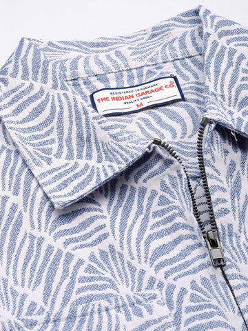 Men's Blue Regular Fit Textured Casual Shirt