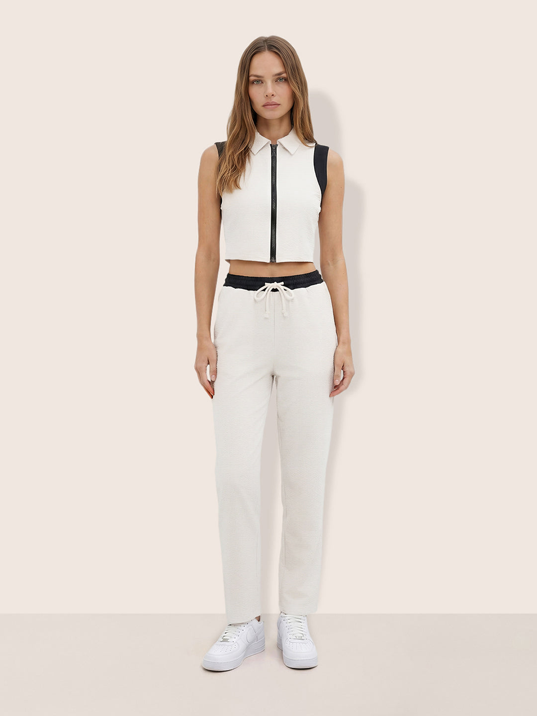 Women's White Regular Fit Solid Athlet Wear Coordinates