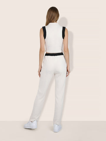 Women's White Regular Fit Solid Athlet Wear Coordinates