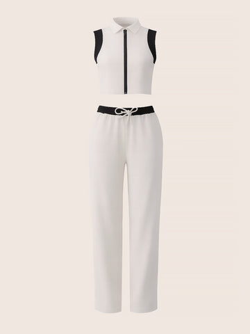 Women's White Regular Fit Solid Athlet Wear Coordinates