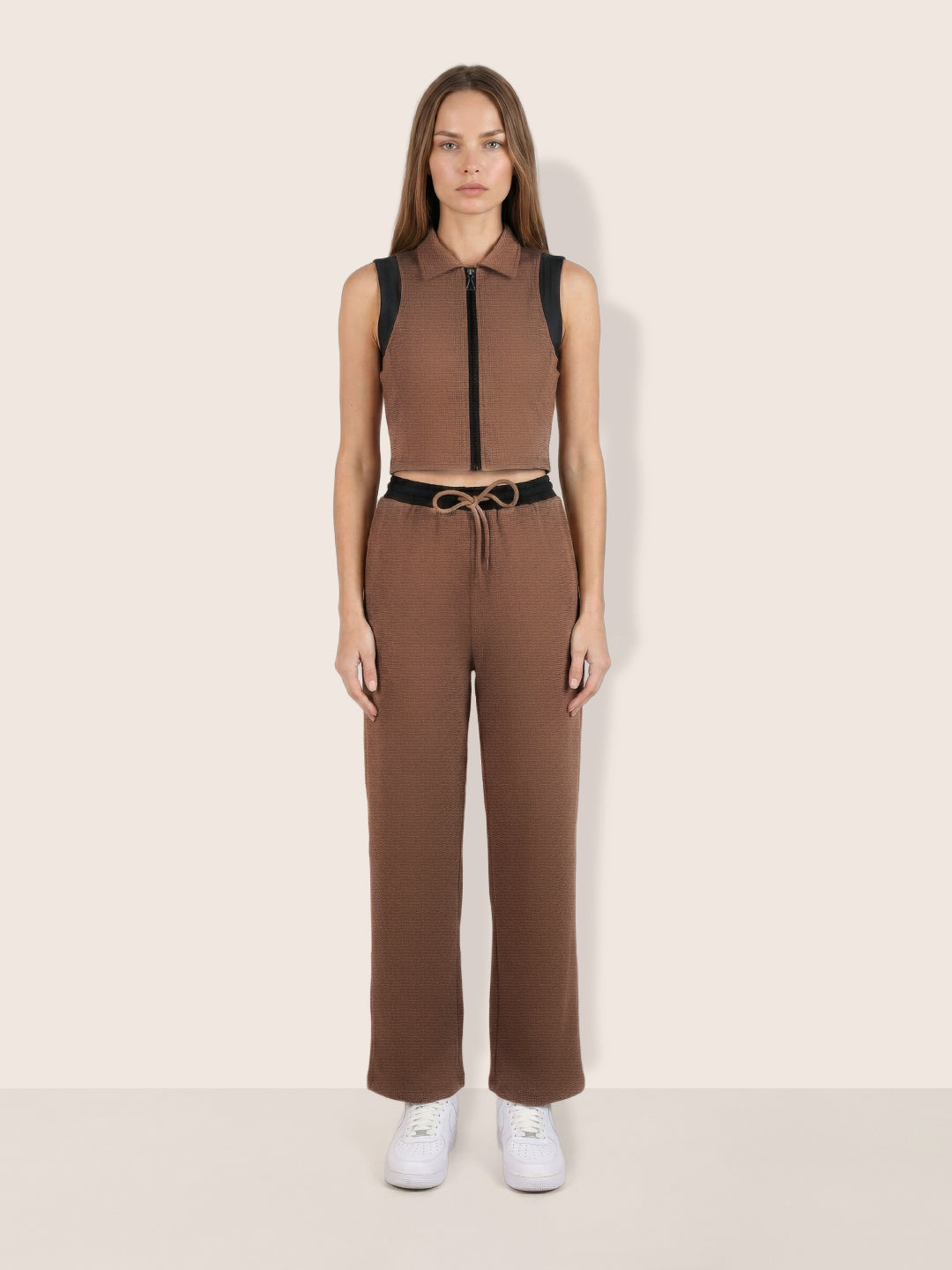 Women's Khaki Regular Fit Solid Athlet Wear Coordinates