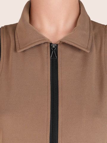 Women's Khaki Regular Fit Solid Athlet Wear Coordinates