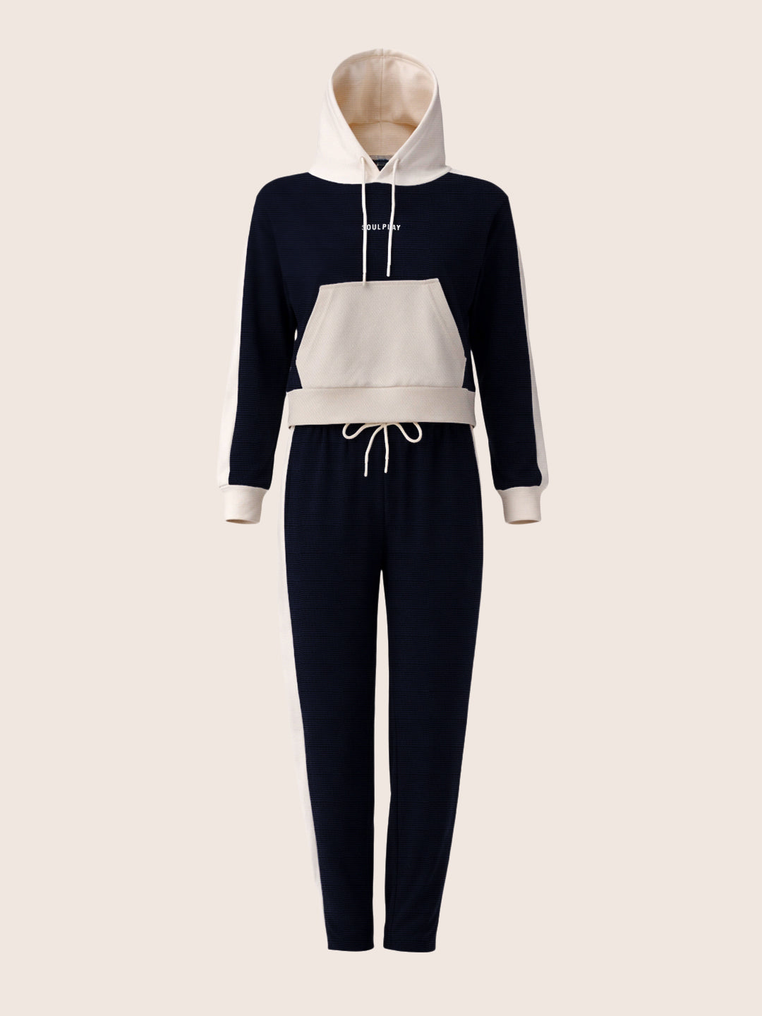 Women's Navy Blue Loose Fit Colourblocked Athlet Wear Coordinates