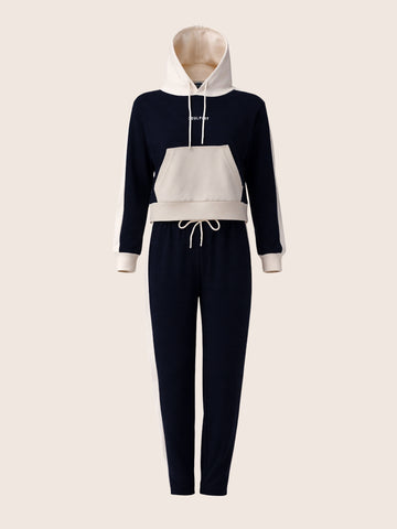 Women's Navy Blue Loose Fit Colourblocked Athlet Wear Coordinates