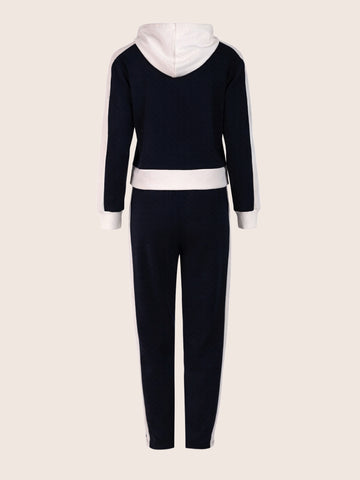 Women's Navy Blue Loose Fit Colourblocked Athlet Wear Coordinates
