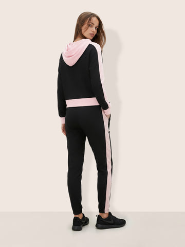 Women's Black Loose Fit Colourblocked Athlet Wear Coordinates