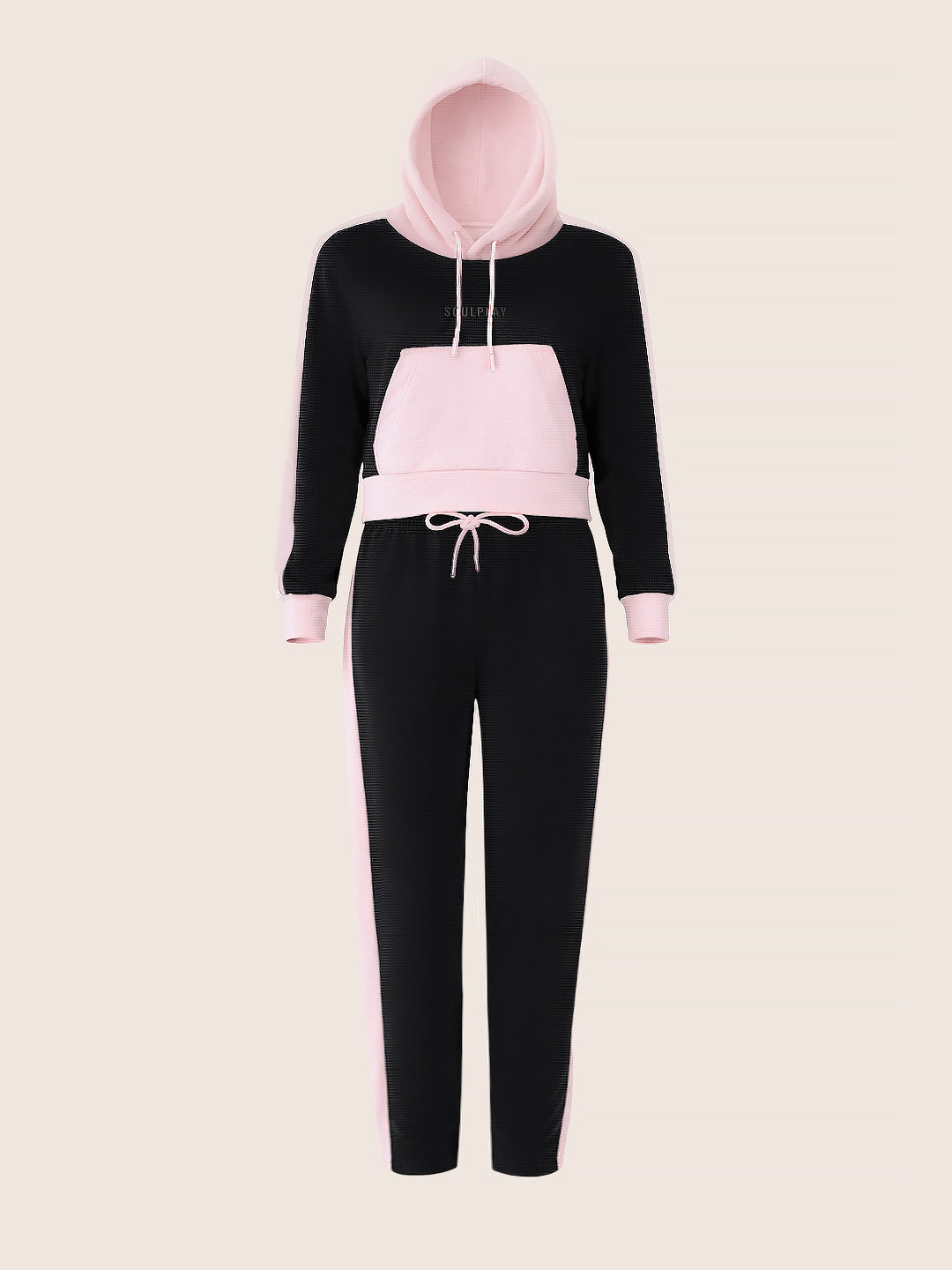 Women's Black Loose Fit Colourblocked Athlet Wear Coordinates