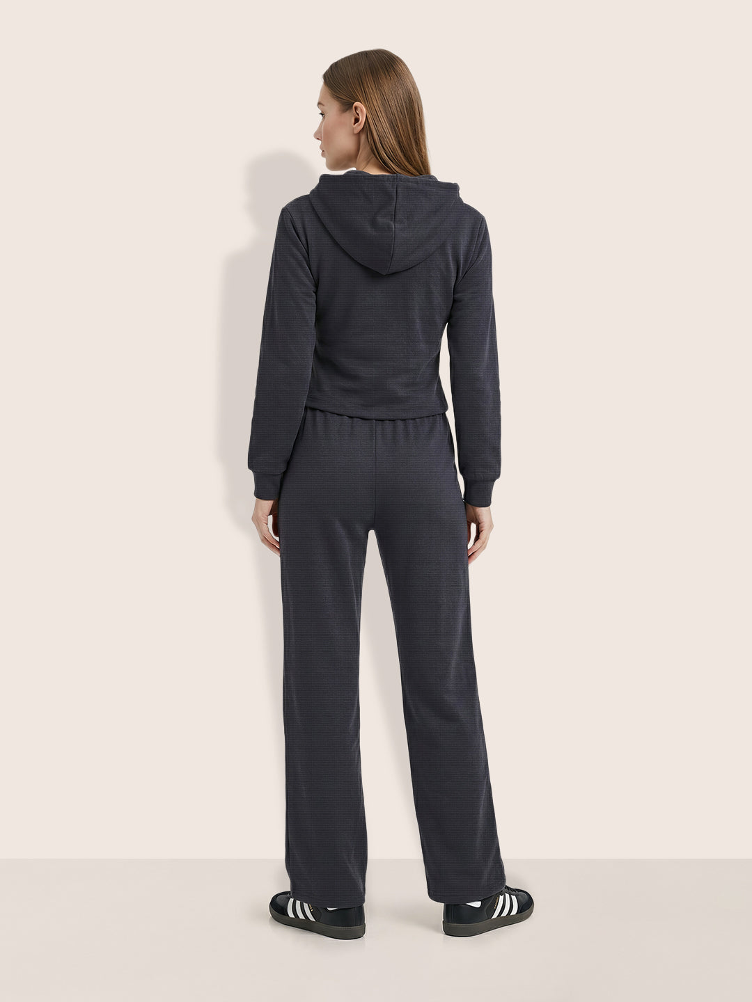 Women's Grey Regular Fit Solid Sports Wear Coordinates