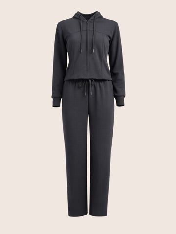 Women's Grey Regular Fit Solid Sports Wear Coordinates