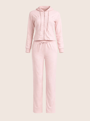 Women's Pink Regular Fit Solid Sports Wear Coordinates