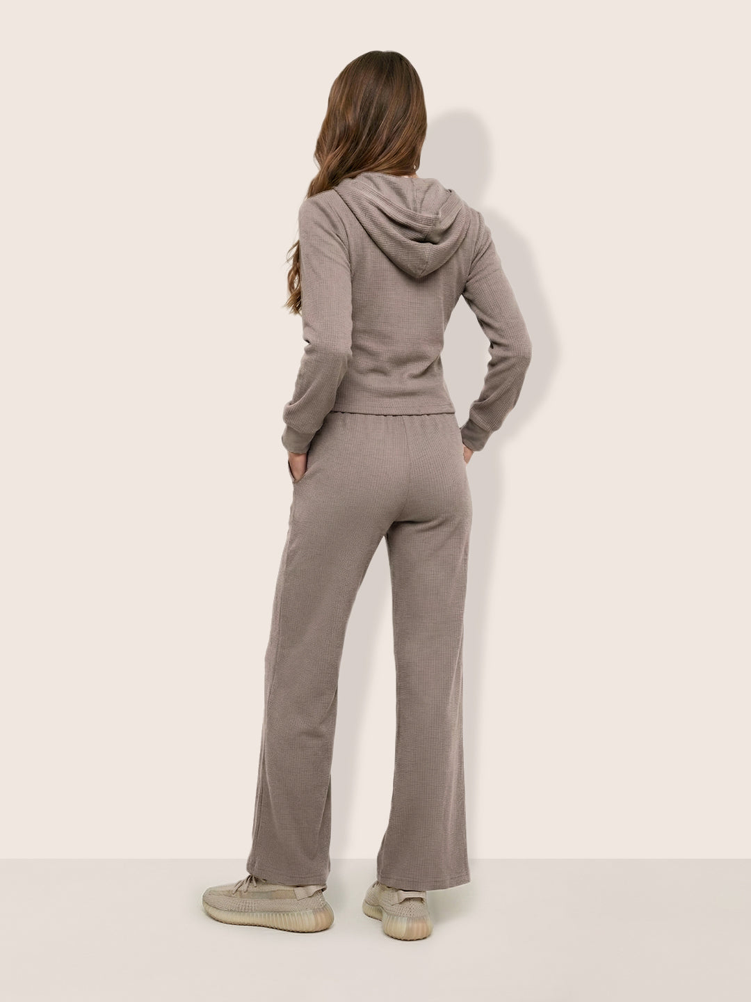Women's Khaki Regular Fit Solid Sports Wear Coordinates