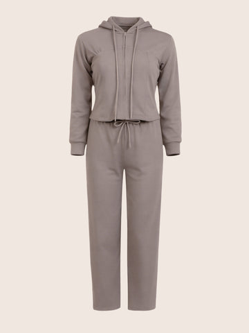 Women's Khaki Regular Fit Solid Sports Wear Coordinates