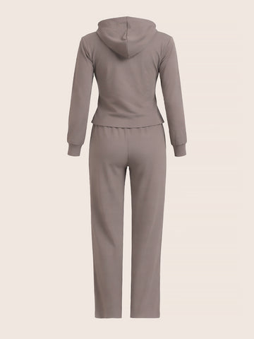 Women's Khaki Regular Fit Solid Sports Wear Coordinates