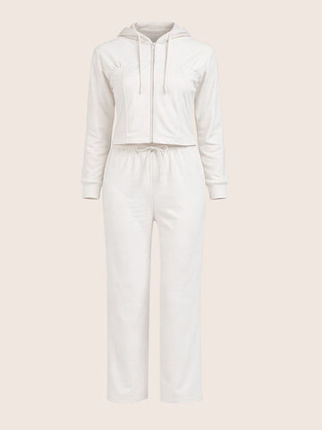 Women's White Regular Fit Solid Sports Wear Coordinates
