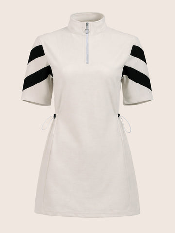 Women's White Flare Fit Colourblocked Athlet Wear Dress