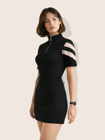 Women's Black Flare Fit Colourblocked Athletic Wear Dress