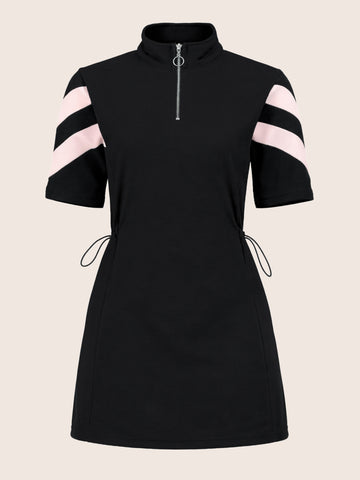 Women's Black Flare Fit Colourblocked Athletic Wear Dress