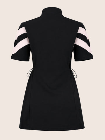 Women's Black Flare Fit Colourblocked Athletic Wear Dress