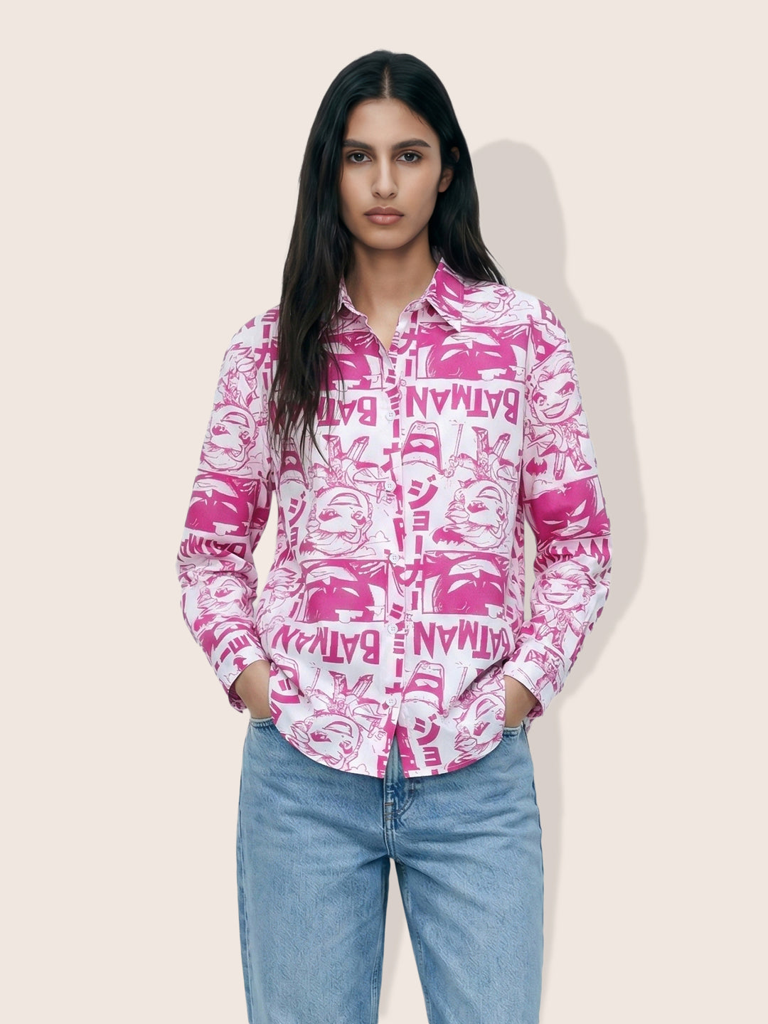 Women's Pink Relaxed Fit Batman Character Shirts