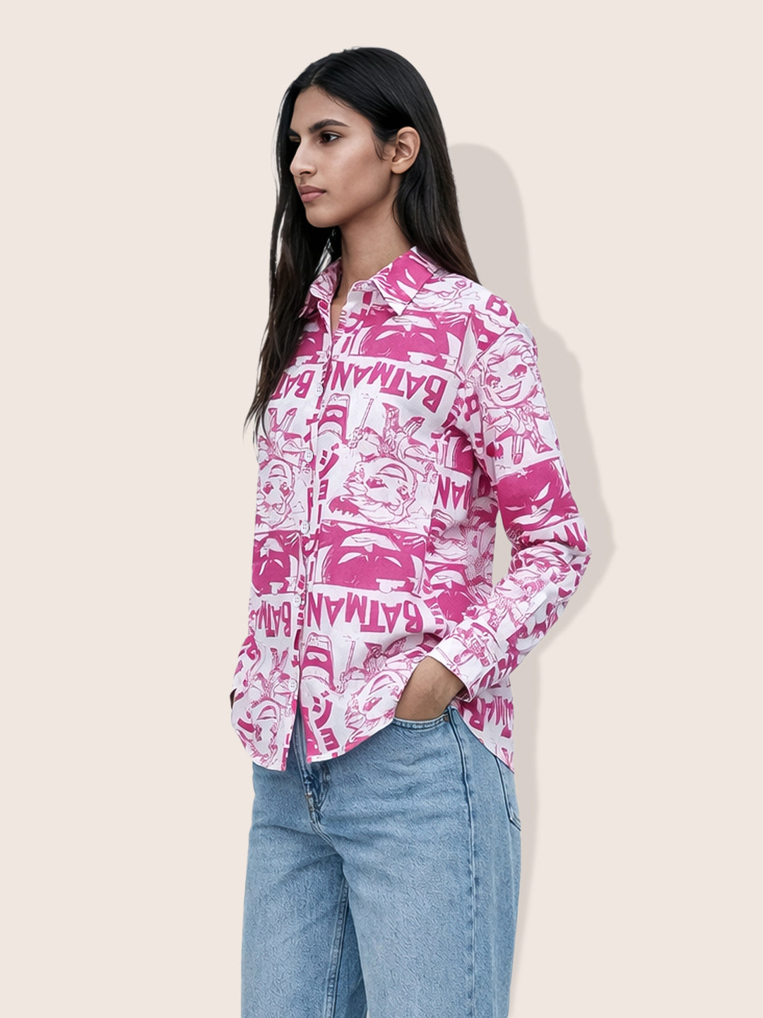 Women's Pink Relaxed Fit Batman Character Shirts