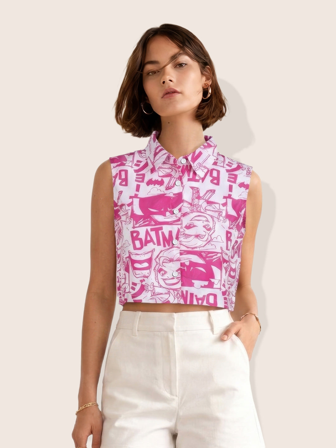 Women's Pink Loose Fit Batman Character Shirts