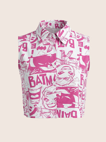 Women's Pink Loose Fit Batman Character Shirts
