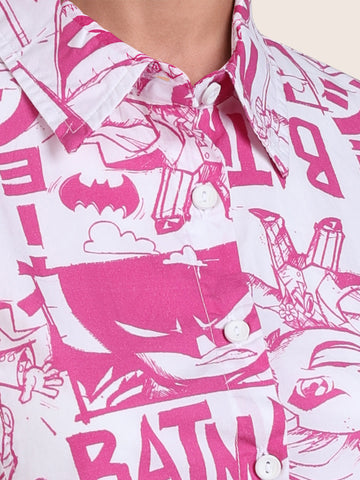 Women's Pink Loose Fit Batman Character Shirts