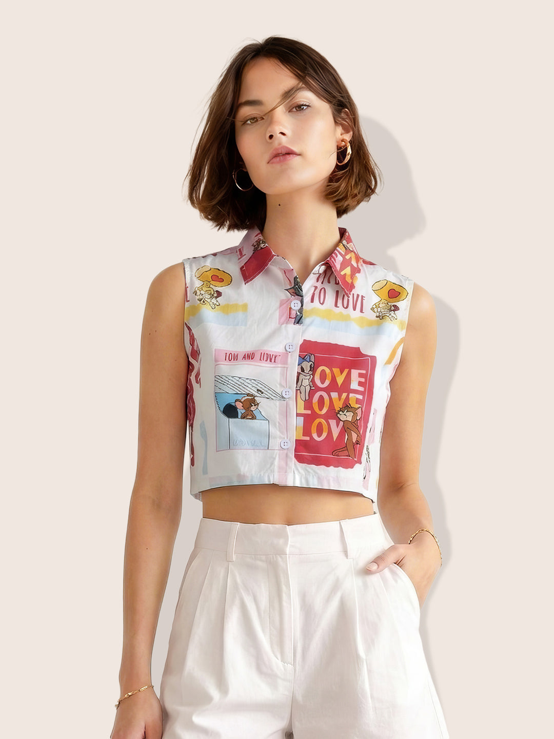 Women's Multicolor Loose Fit Tom & Jerry Character Shirts