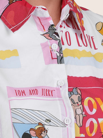 Women's Multicolor Loose Fit Tom & Jerry Character Shirts