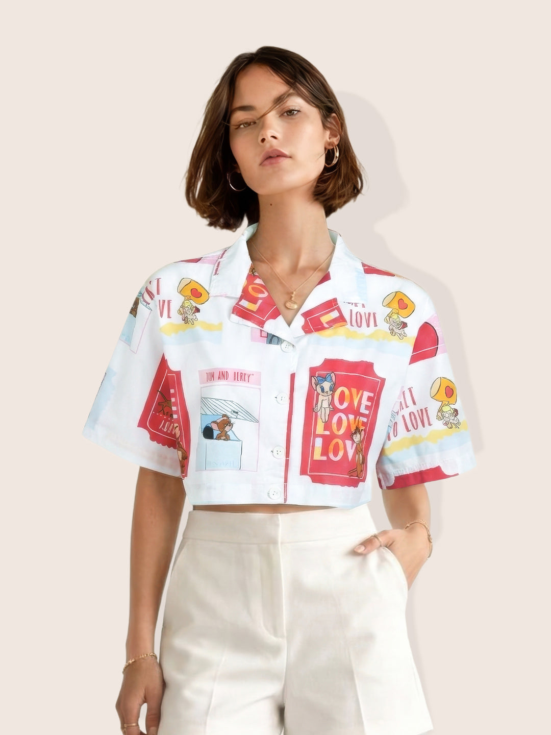 Women's Multicolor Loose Fit Tom & Jerry Character Shirts