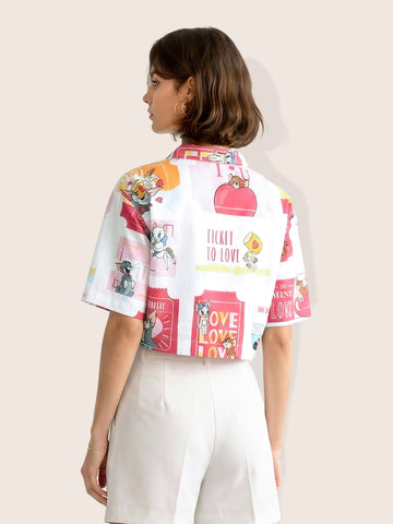 Women's Multicolor Loose Fit Tom & Jerry Character Shirts
