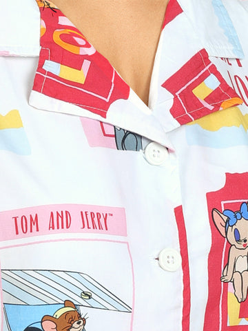 Women's Multicolor Loose Fit Tom & Jerry Character Shirts