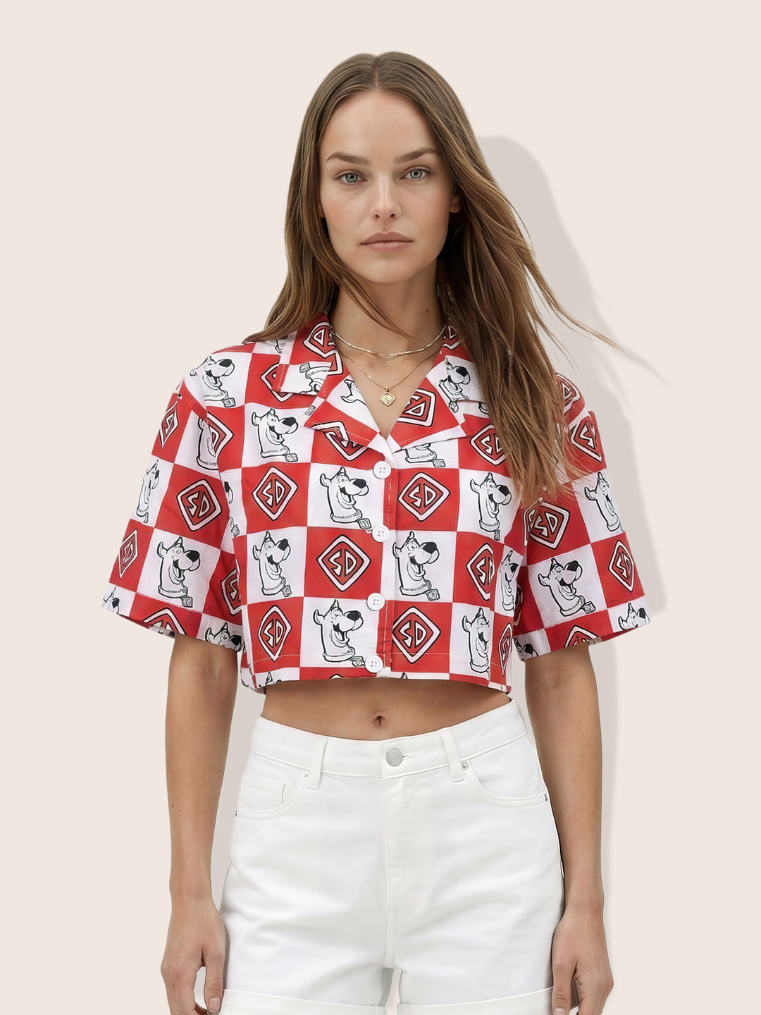 Women's Red Loose Fit Scooby Doo Character Shirts