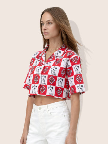 Women's Red Loose Fit Scooby Doo Character Shirts