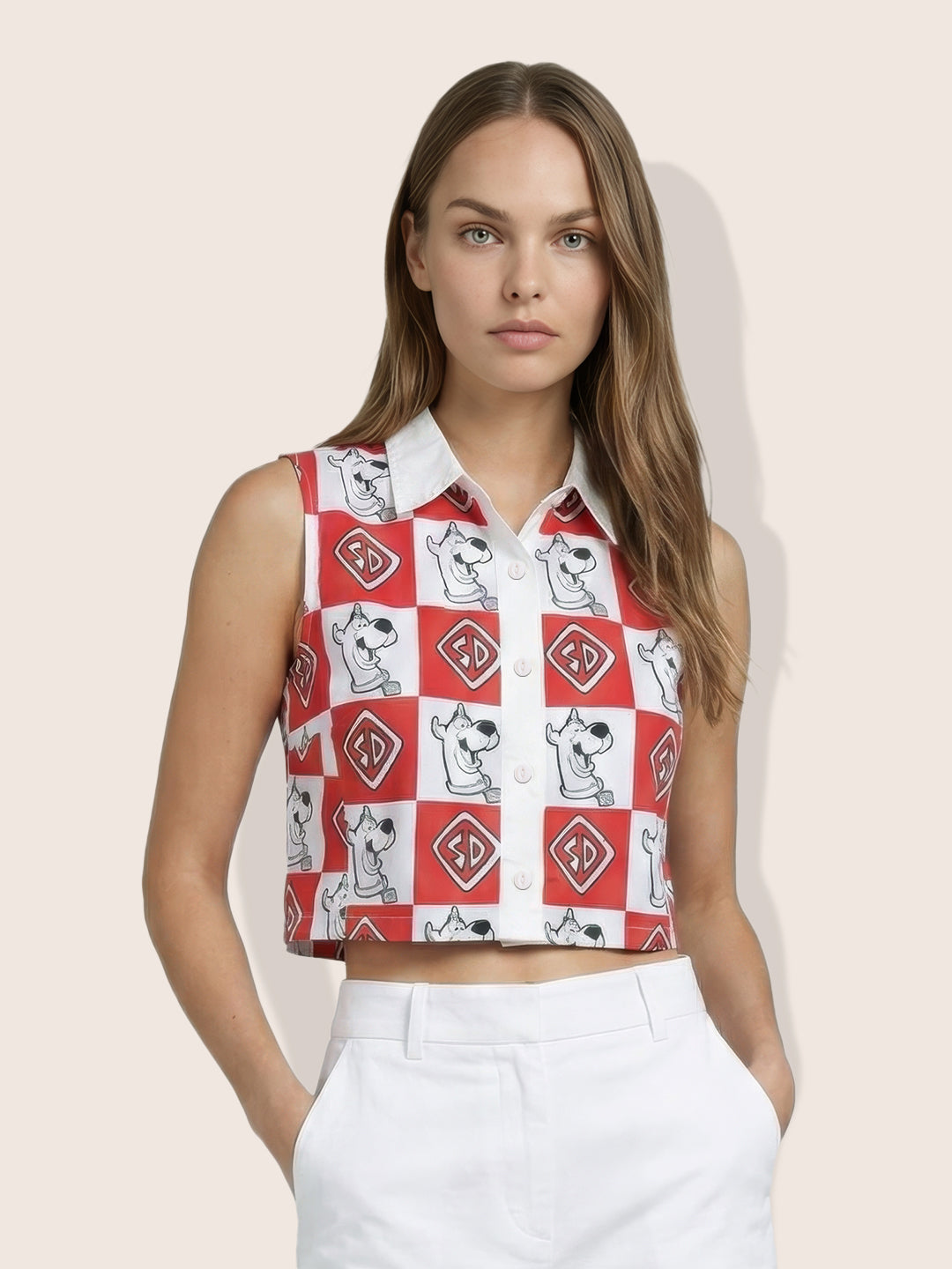 Women's Red Loose Fit  Scooby Doo Charater Shirt