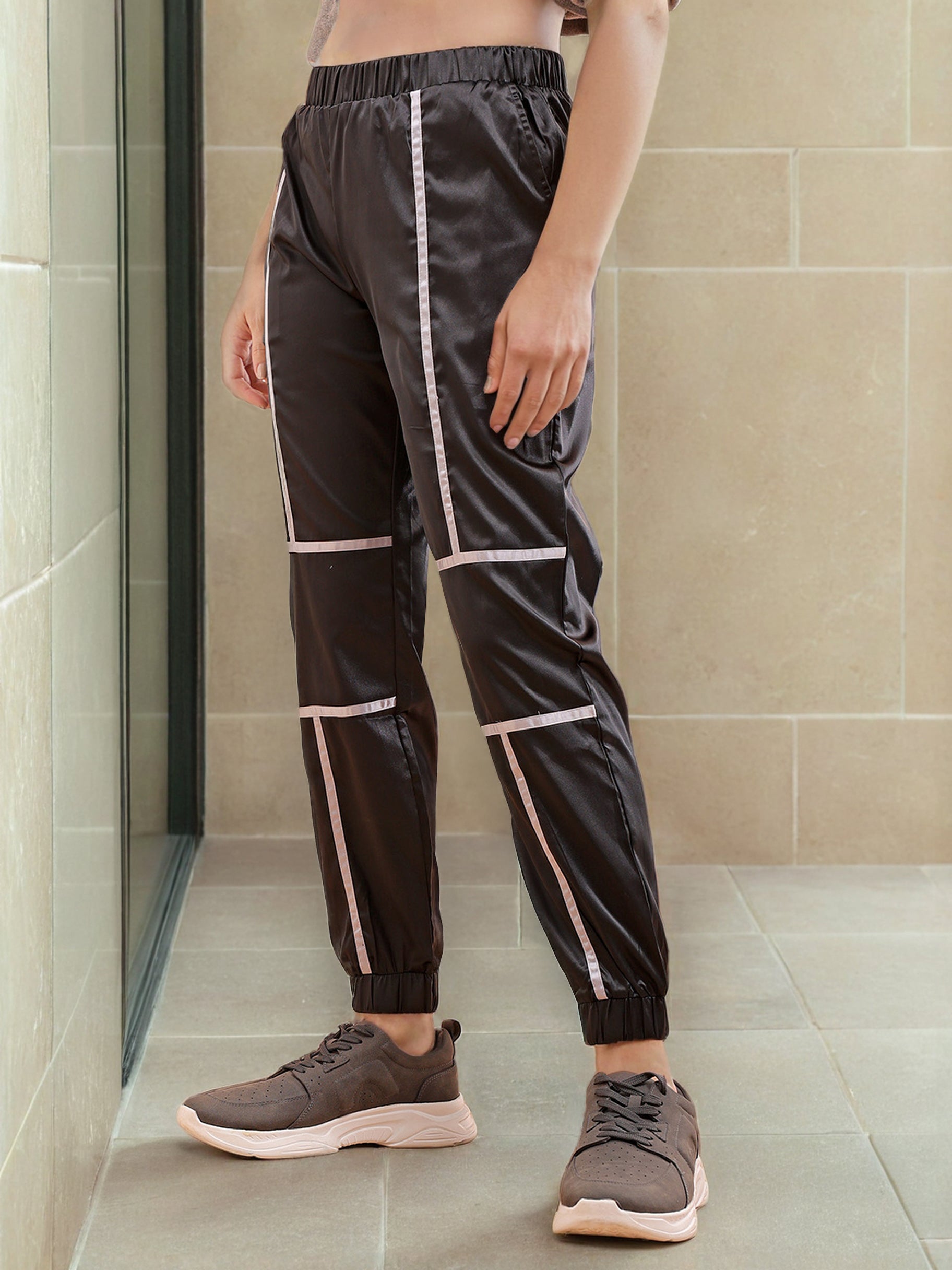 Women's Satin Jogger With Contrast Piping