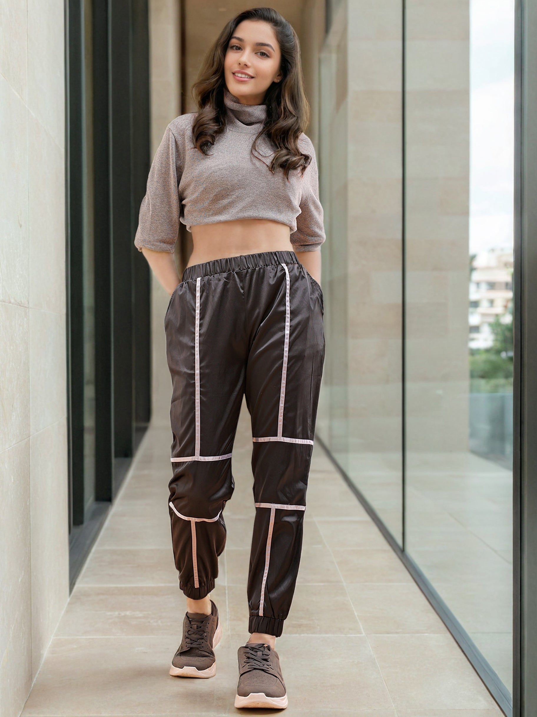 Women's Satin Jogger With Contrast Piping