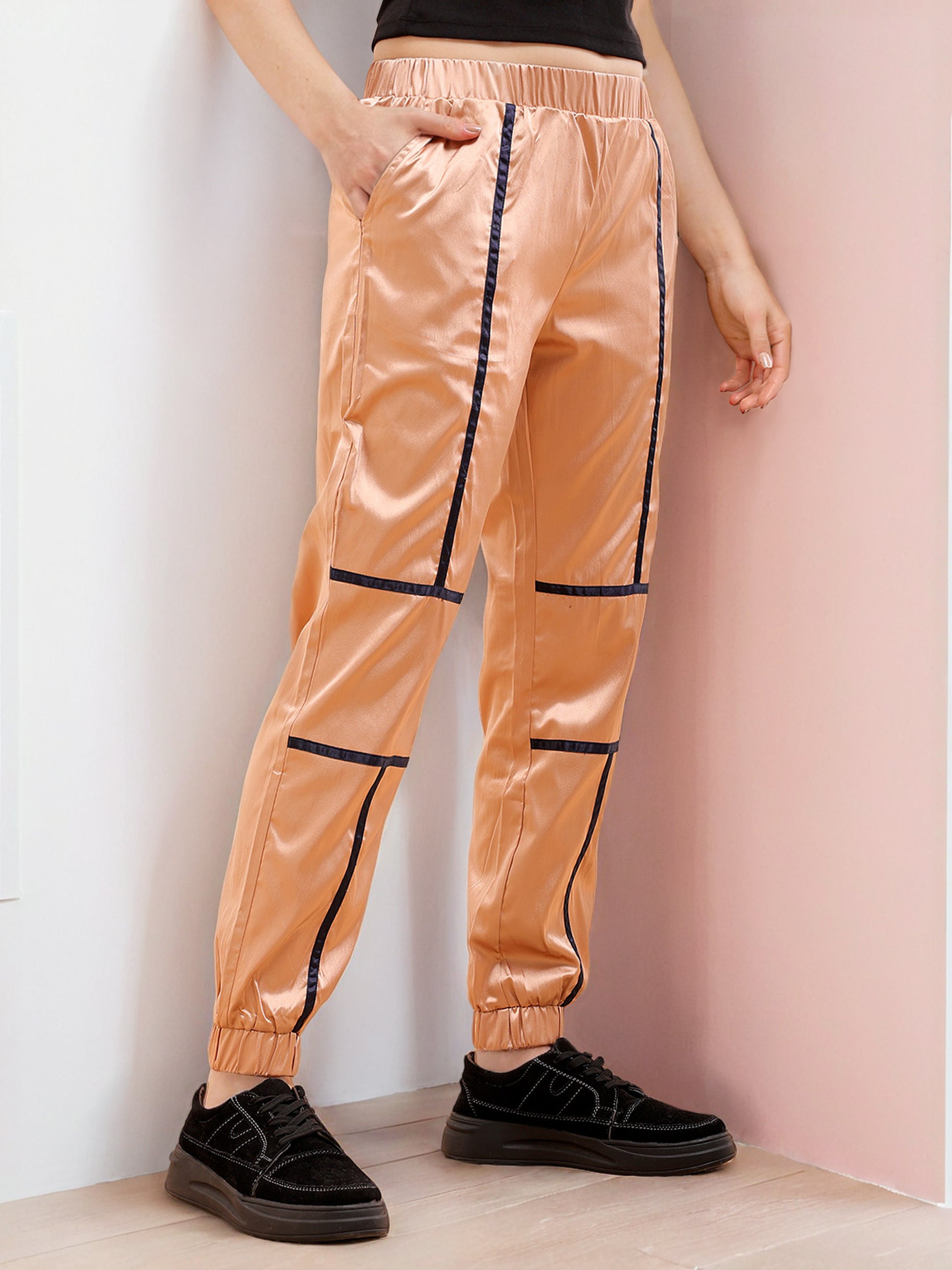 Women's Satin Jogger With Contrast Piping