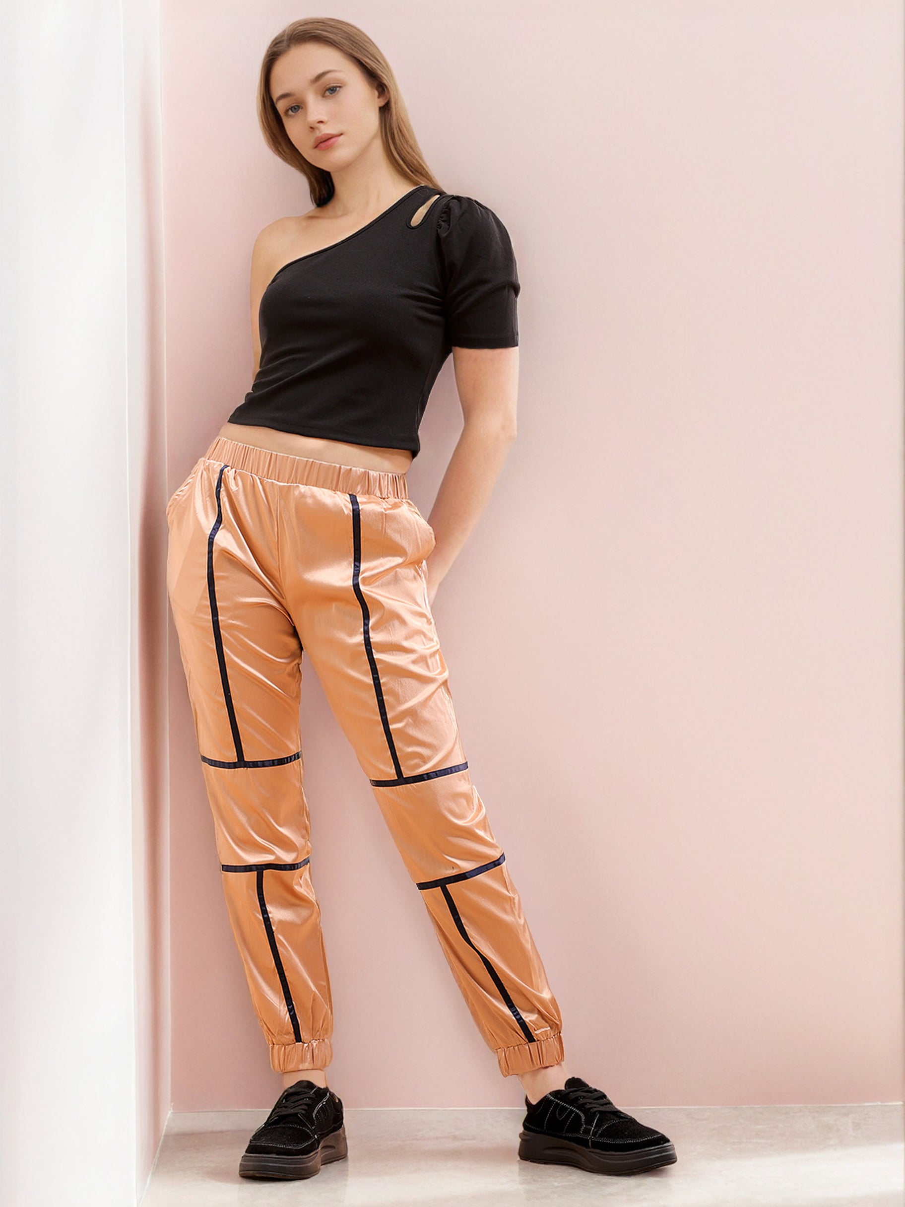Women's Satin Jogger With Contrast Piping