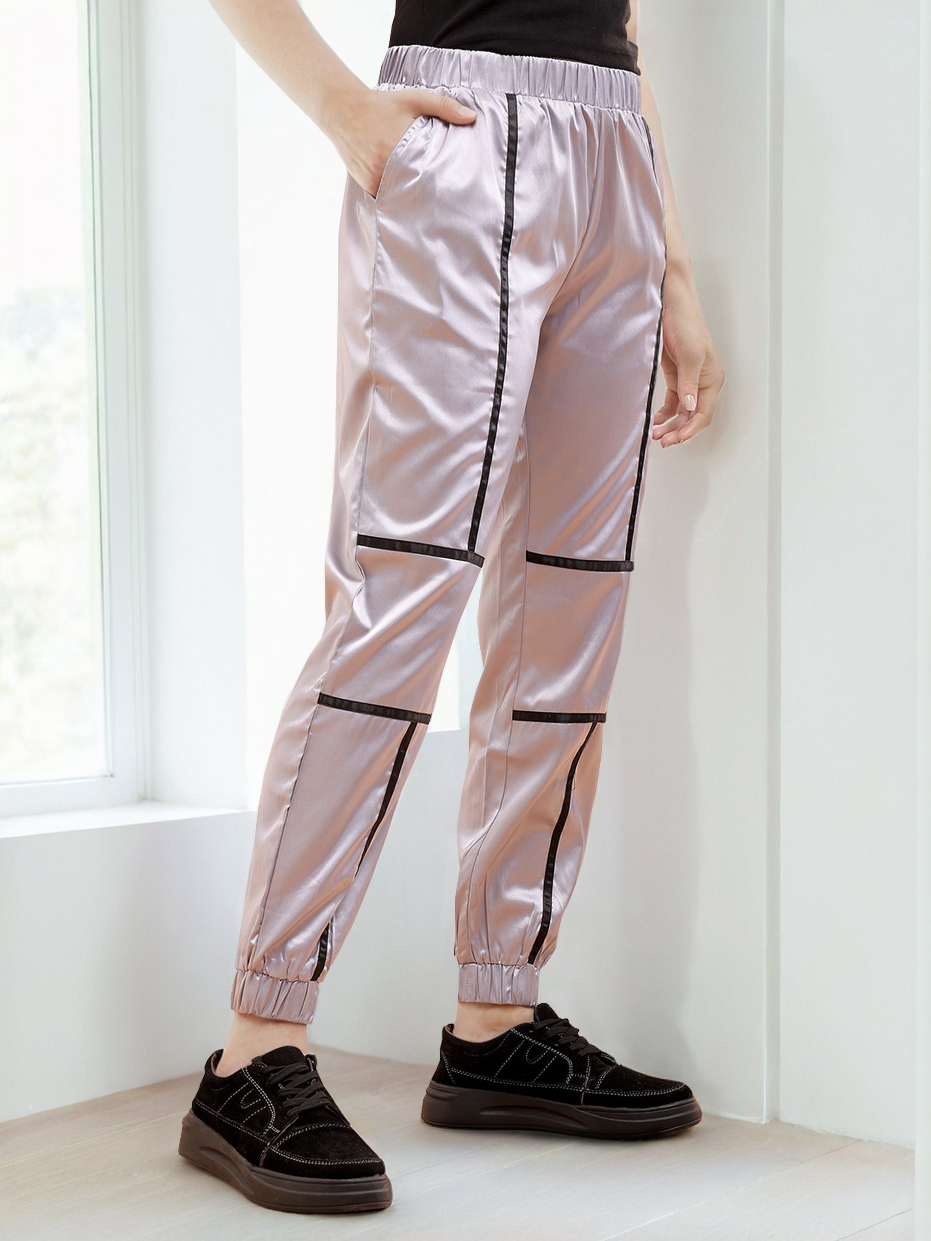 Women's Satin Jogger With Contrast Piping