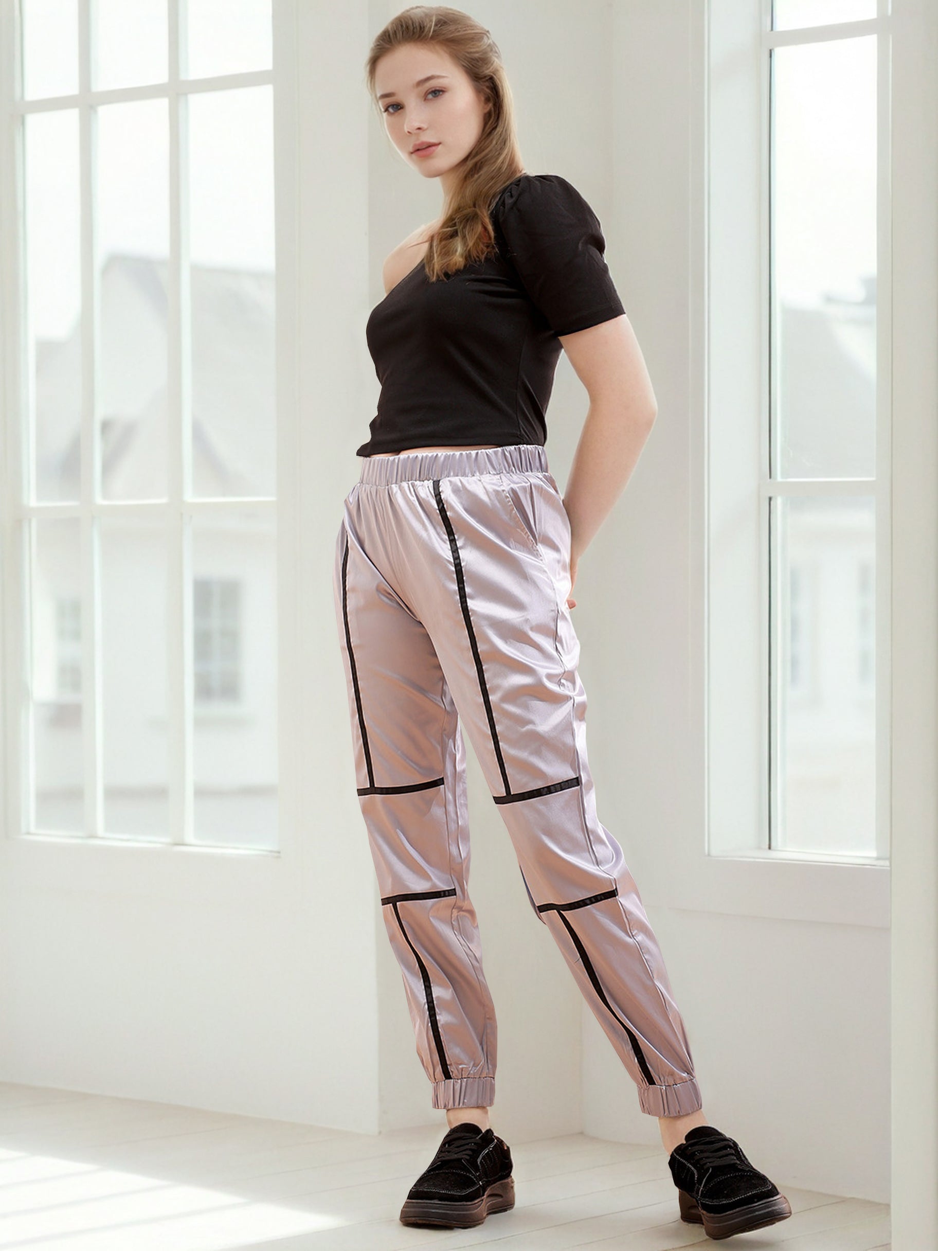 Women's Satin Jogger With Contrast Piping