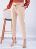Women's Beige Slim Solid Elasticated Ruffle Waist Trouser