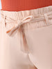 Women's Beige Slim Solid Elasticated Ruffle Waist Trouser
