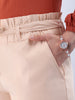 Women's Beige Slim Solid Elasticated Ruffle Waist Trouser