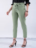 Women's Green Slim Solid Elasticated Ruffle Waist Trouser