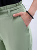 Women's Green Slim Solid Elasticated Ruffle Waist Trouser