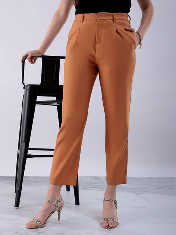 Women's Yellow Straight Solid Semi Formal Elasticated Trouser