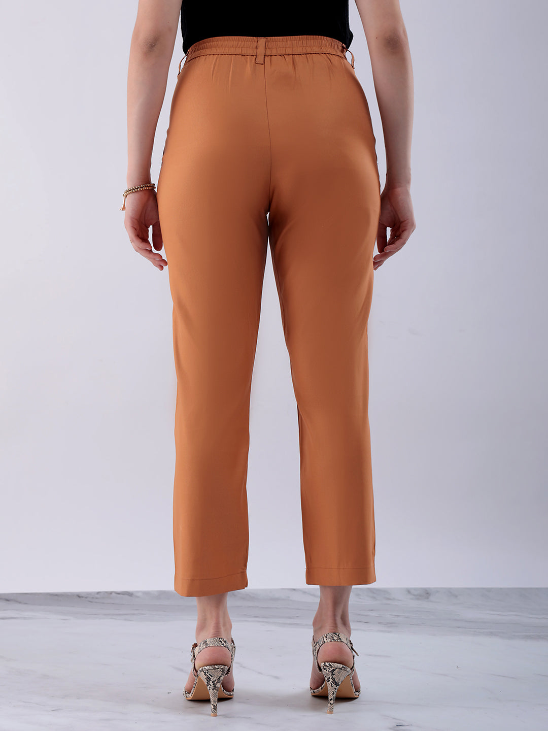 Women's Yellow Straight Solid Semi Formal Elasticated Trouser