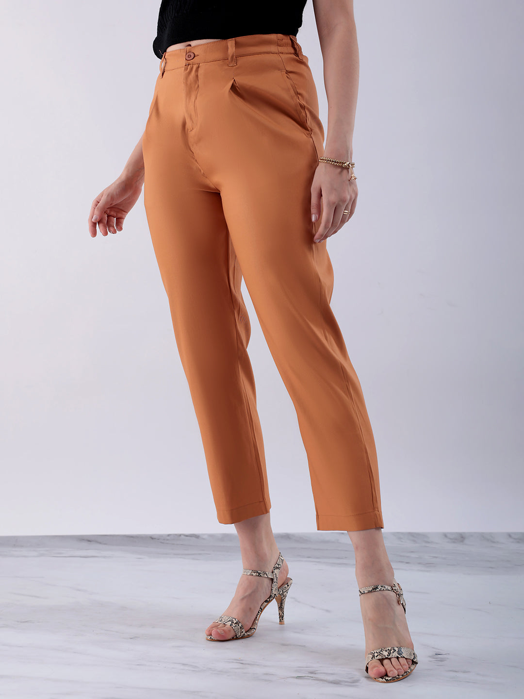 Women's Yellow Straight Solid Semi Formal Elasticated Trouser
