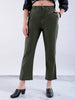 Women's Green Straight Solid Front Pleate Tapered Elasticated Trouser